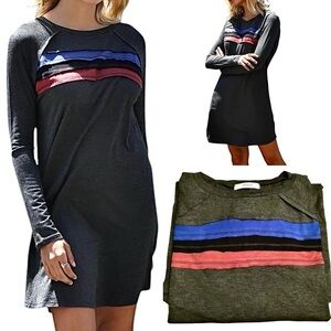 Cherish T-Shirt Dress Color Striped Long Sleeve Charcoal Color New! Select Size